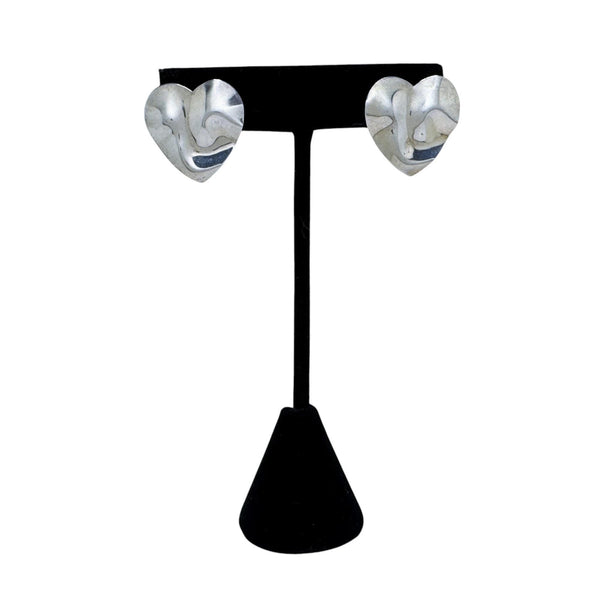 【出回り少】 RILY Original HeartEarring Silver Vintage Sterling HEART Earrings | Crinkle Texture Silver Heart