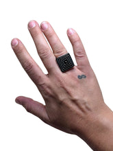 925Collection sterling silver statement ring featuring a bold geometric square face with a dark spiral inlay on hand