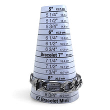 925Collection heavy sterling silver chunky link chain bracelet displayed on a sizing cone for length measurement.