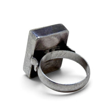 925Collection vintage Mahjong tile statement ring with a polished silver-tone band, viewed from the side.