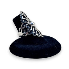 925Collection ornate sterling silver statement ring with intricate filigree scrollwork and a shield-like silhouette.