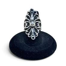 925Collection ornate sterling silver statement ring with intricate filigree scrollwork and a shield-like silhouette.