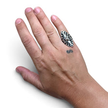 925Collection ornate sterling silver statement ring with intricate filigree scrollwork worn on a hand