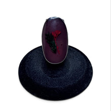 925Collection oval sterling silver statement ring with burgundy resin inlay and preserved red floral botanical design
