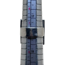 925Collection sterling silver geometric square statement ring on a metal ring sizing mandrel showing size 7.5