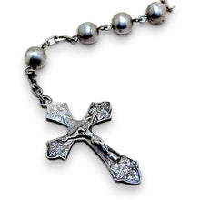 925Collection sterling silver rosary necklace featuring polished spherical beads and an ornate engraved crucifix pendant