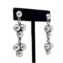 925Collection sterling silver cluster drop earrings featuring a tiered design of polished spheres on a display stand.