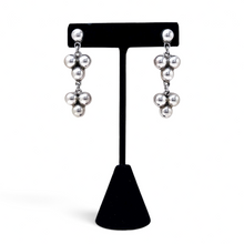 925Collection sterling silver cluster drop earrings featuring a tiered design of polished spheres on a display stand.