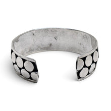 925Collection wide sterling silver cuff bracelet featuring a double row of polished circular discs with oxidized detail