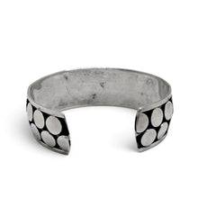 925Collection wide sterling silver cuff bracelet with a double row of polished circular discs and oxidized detailing.