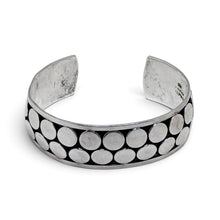 925Collection sterling silver cuff bracelet featuring a double row of polished circular discs on an oxidized background