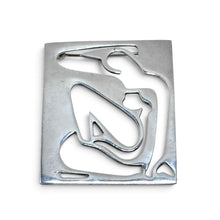 925Collection vintage sterling silver figural female pin with a cut-out square design, stamped 925 Mexico.