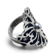 925Collection ornate sterling silver statement ring with intricate filigree scrollwork and a polished shield design
