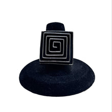 925Collection sterling silver statement ring featuring a bold geometric square face with a dark spiral inlay design
