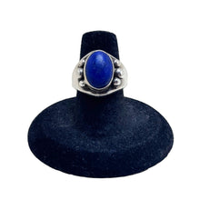 925Collection sterling silver ring featuring a deep blue oval lapis lazuli stone with decorative silver bead accents.