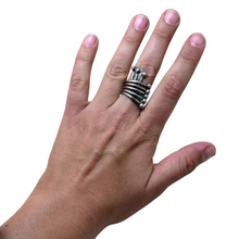 925Collection artisan sterling silver multi-band statement ring with rounded bead detailing on a hand