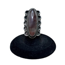 925Collection sterling silver statement ring with an elongated oval stone, rope detailing, and scalloped edges.