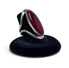 925Collection sterling silver statement ring featuring a deep red oval cabochon stone and a modern open-work band.