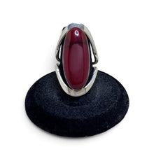 925Collection sterling silver statement ring featuring a deep red oval cabochon stone and a modern open-work band.