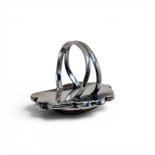 925Collection sterling silver statement ring with a split-shank band and intricate silver scrollwork back view