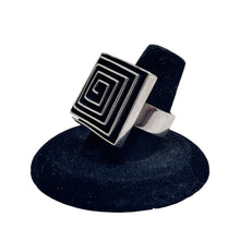 925Collection sterling silver statement ring featuring a bold geometric square face with a dark spiral inlay design.