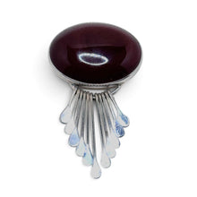 925Collection vintage Sterling Taxco pin featuring a large banded carnelian stone with tapered silver dangles.