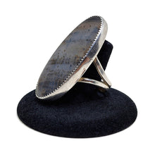 Large Moss Agate Native Sterling Ring Size 12