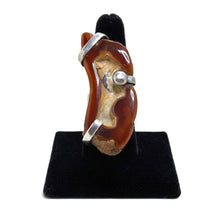Fire Agate Sterling Brutalist Ring Size 8 3/4