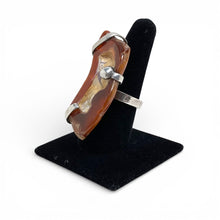 Fire Agate Sterling Brutalist Ring Size 8 3/4