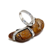 Fire Agate Sterling Brutalist Ring Size 8 3/4