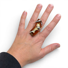 Fire Agate Sterling Brutalist Ring Size 8 3/4