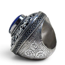 Middle Eastern Sterling Lapis Ring Size 6 1/2