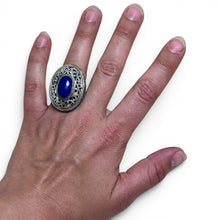 Middle Eastern Sterling Lapis Ring Size 6 1/2
