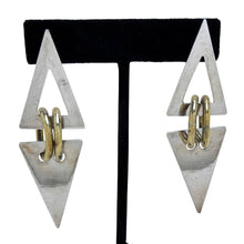 Sterling & Brass 1980s Post Modern Triangle Dangle Earring