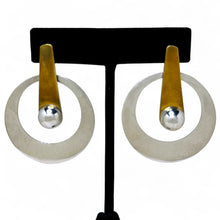 Taxco Brass & Silver Large Modernist Earring