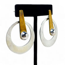 Taxco Brass & Silver Large Modernist Earring
