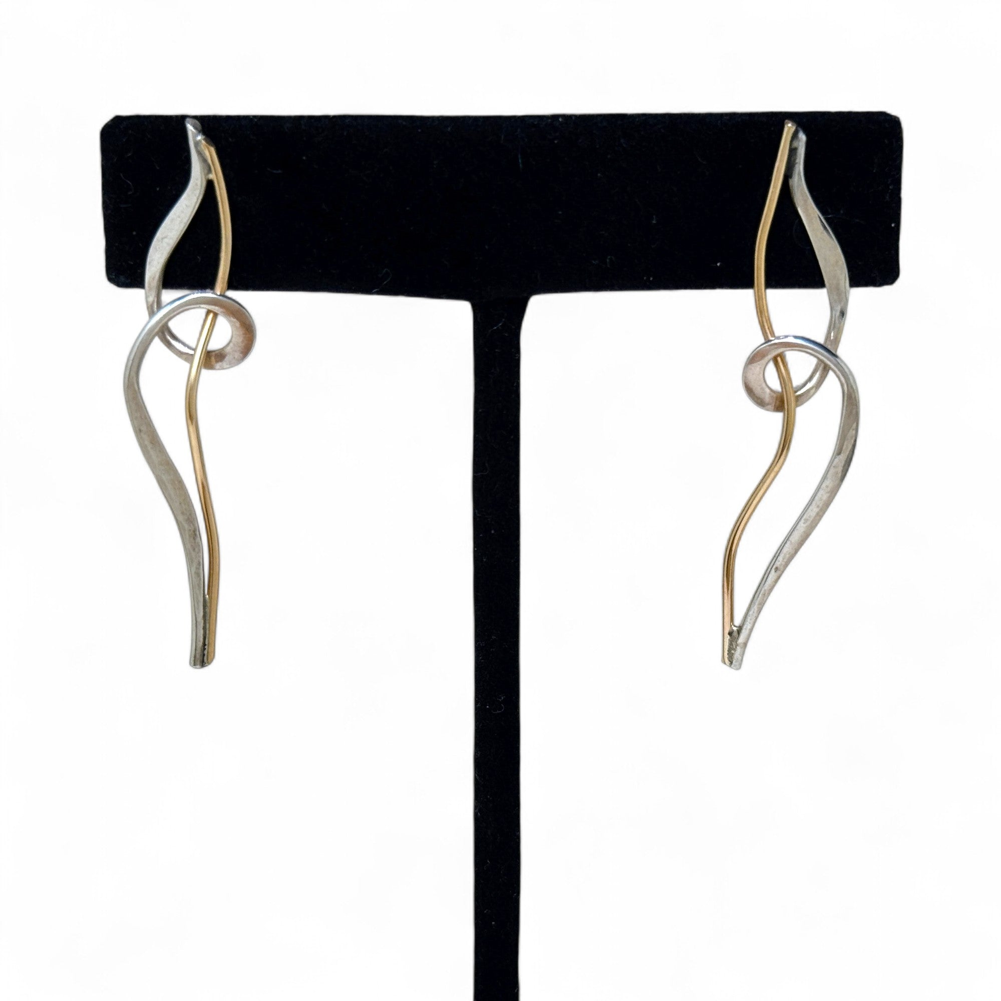 Sculptural 14k & Silver Modernist Earrings