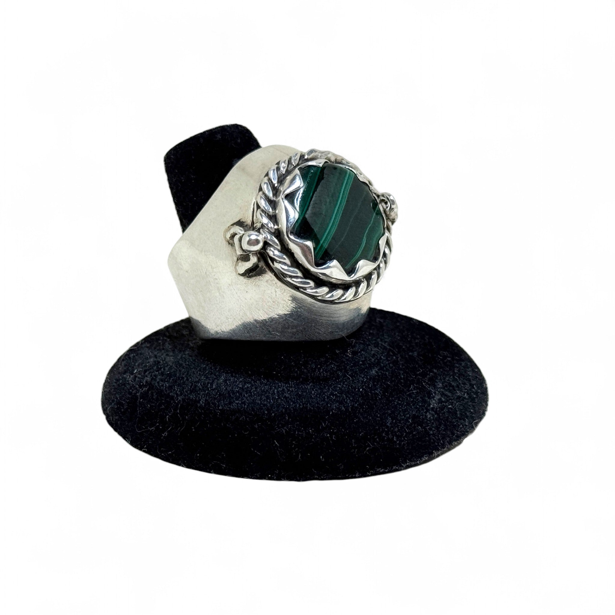 Sterling Malachite Poison Ring Size 10
