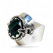 Sterling Malachite Poison Ring Size 10