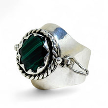 Sterling Malachite Poison Ring Size 10