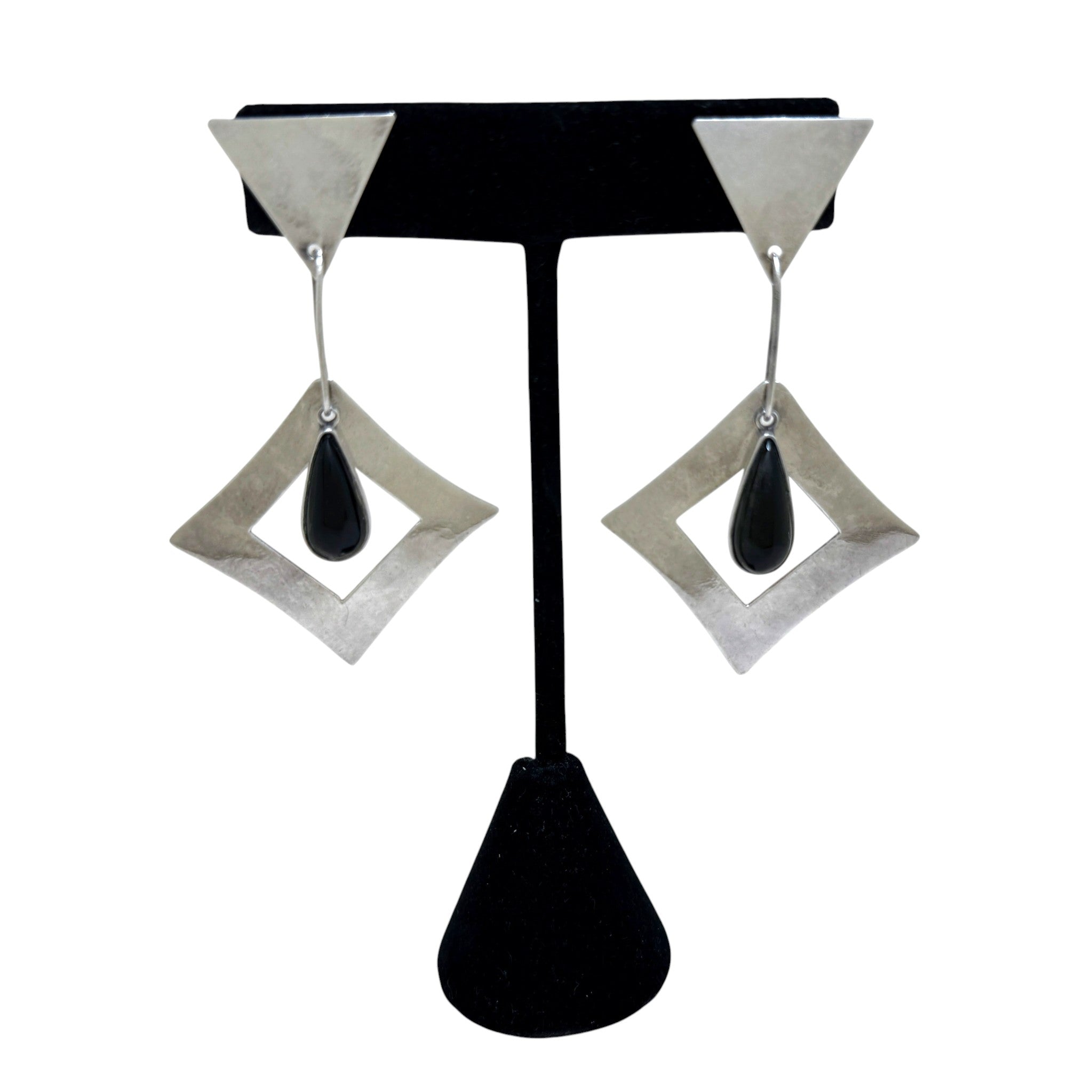 Modernist Sterling Taxco Onyx Earrings