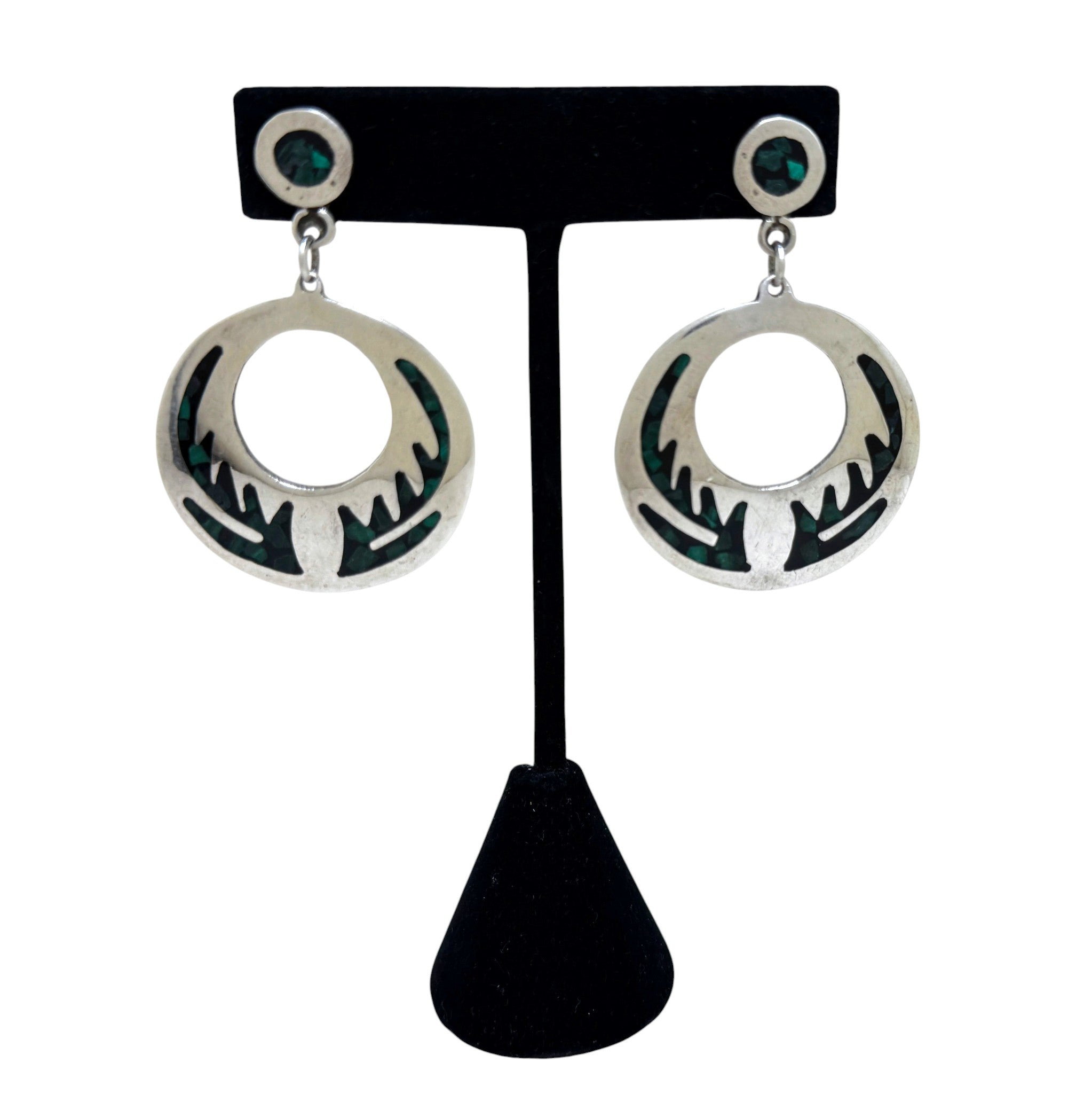 Malachite Inlay Taxco Sterling Earring