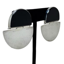 Geometric Hinged Onyx and Sterling Vintage Earring