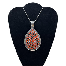 1970s Navajo Sterling Red Coral Teardrop Pendant