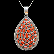 1970s Navajo Sterling Red Coral Teardrop Pendant