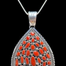 1970s Navajo Sterling Red Coral Teardrop Pendant