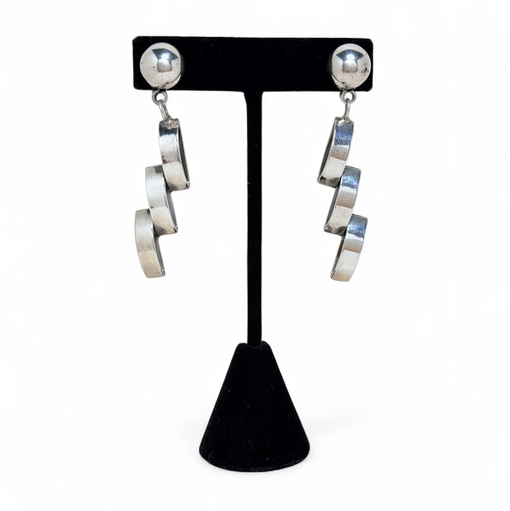 Modernist Taxco Sterling Zig-Zag 1970s Earrings