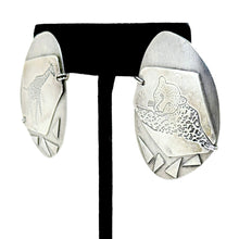 1980s Sterling Giraffe and Leopard Modernist Applique Earrings