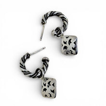 Twisted Sterling Hoops with Square Dangle Earring
