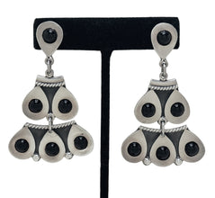 Taxco Sterling Onyx Large Articulated Earrings